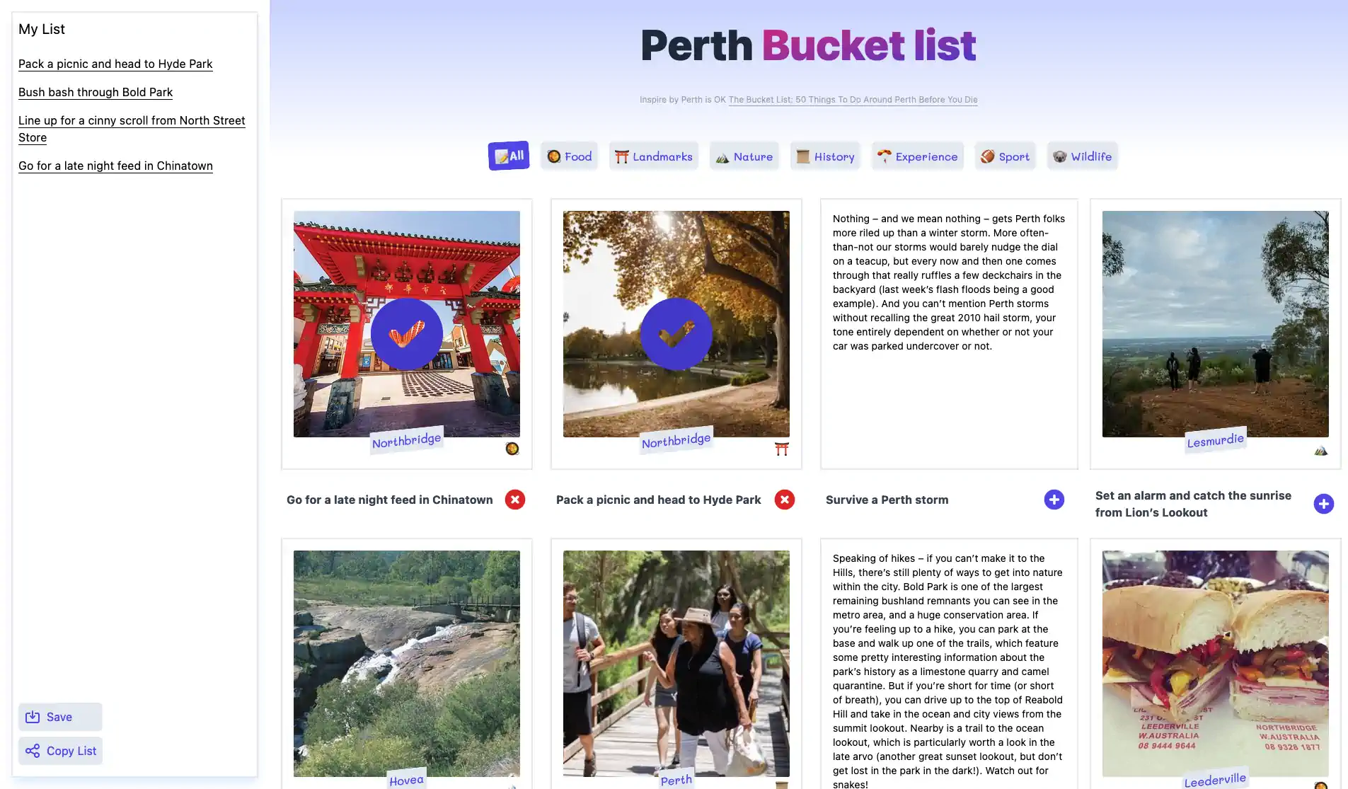 Perth Bucket List Web App screenshot - 0